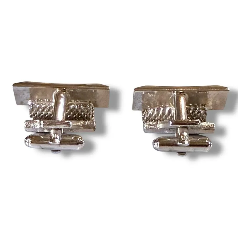 VTG Hickok Cufflinks and Tie Bar Silver Tone Blue Center Wraparound Bullet Back